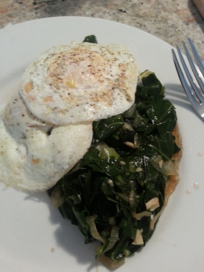 Collards and fried eggs